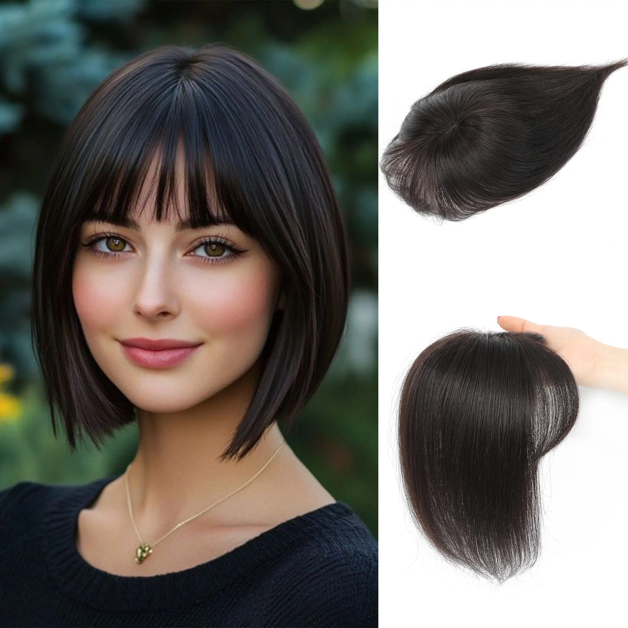 10 Inch Bang‑Style Human Hair Topper | Slightly Layered, 3 