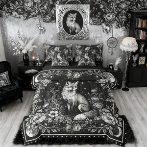 Gothic Comforter Set,7 Piece Bed in a Bag | Fox Bedding Set,Vintage Floral Woodland Animals Comforter and Sheet Set,Galaxy Moon Flowers Bed Set,Black Goth Decor