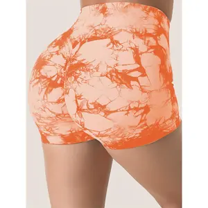 Vibrant Marble Pattern High Waist 7pcs Women's Yoga Shorts - Scrunch Butt Lift, Seamless Booty Biker Shorts for Gym & Workout, Spandex Flexibility - Fitness Clothing in Purple, Black, Gray, Orange, Pink, Blue |   Highwaist Shorts