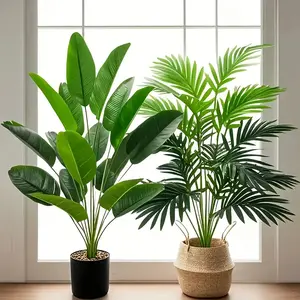 Set of 2 Classic Style Artificial Tropical Palm Banana Plants, Indoor Decor Fake Greenery, Outdoor Decoration, Realistic Design, Artificial Faux Greenery