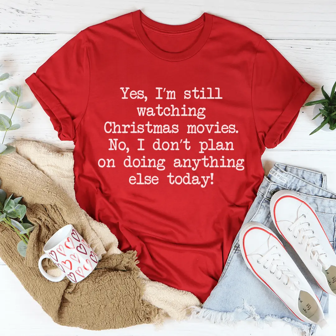 Women's Short-Sleeve Round Neck Soft Cotton Printed Statement Christmas Movie Tee - Pair with Cardigan, Jeans, Shortsleeve, Casual