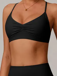 Women's Quick-Dry V-Neck Yoga Bra, Gym Bra, Triangle Bra, Cross Back Ruched Sports Bras, Running Fitness Underwear, Comfortable and Breathable Workout Tops