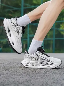 Men's Rotating Buckle Mesh Running Shoes, Shock-Absorbing Responsive Sneakers, Lightweight Non-Slip Trendy Graffiti Style Running Shoes