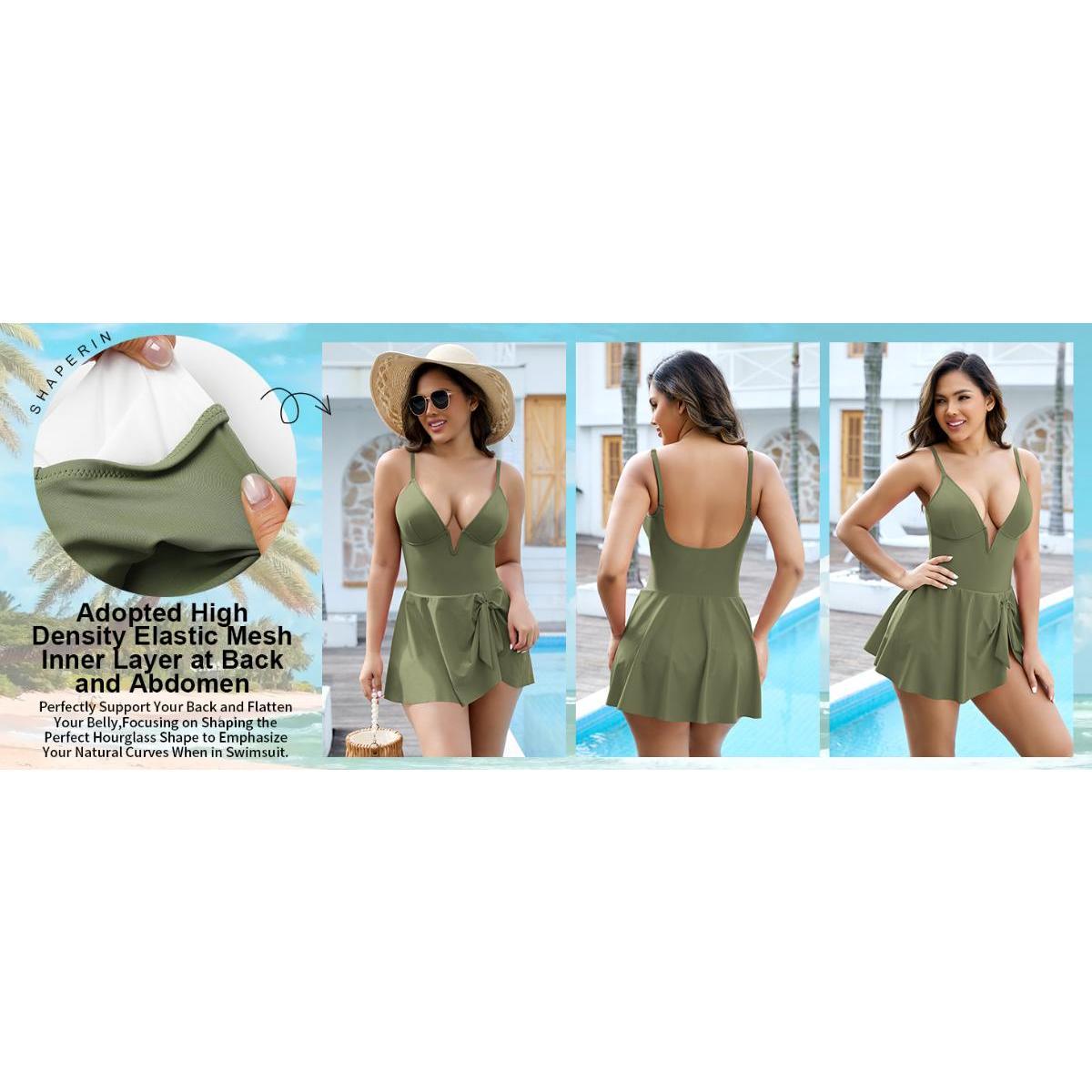 Joyshaper Swim Dress for Women One Piece Skirted Swimsuit Tummy Control Bathing Suits Swimdress Sexy Swimwear