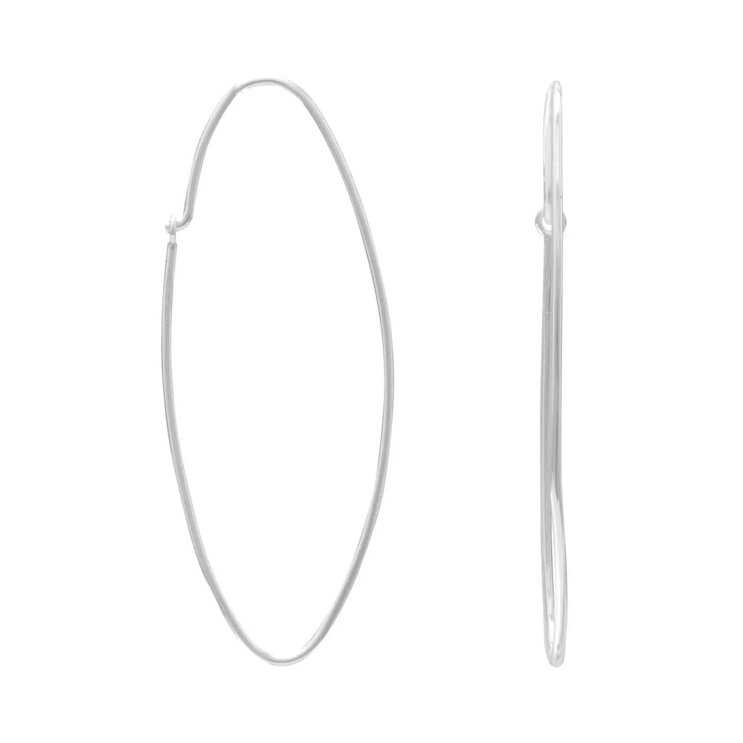 Thin Wire Oval Hoop Earrings 925 Sterling Silver 1/2mm Wire 1.75in