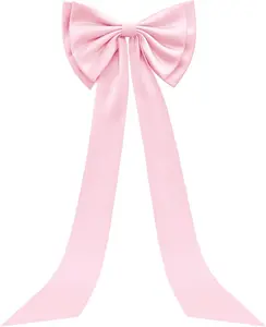Large Satin Bow for Backdrop, 59" x 15" Giant Bow Ribbon Tie for Themed Room Wall Decor Ormanents Door Valentines Day Wedding Engagement Bachelorette Shower Bridal Decoration (Pink, 15x59 Inches)