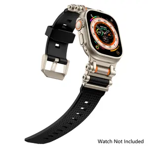 Sport Band for Apple Watch Ultra 2/Ultra 49mm - Rugged Military-Grade Silicone with Stainless Steel Connector | Compatible with All Series 10-4 & SE | Waterproof Wearable Sport Strap (44-49mm) - Black  (Watch Not Included)