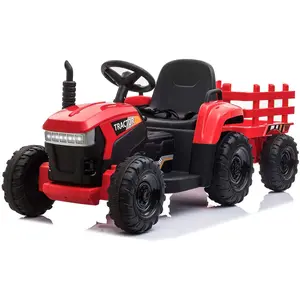 TOBBI 12V Kids Electric Battery-Powered Ride On Toy Tractor with Trailer, Red TOBBI 12V Kids Electric Battery-Powered Ride On Toy Tractor with Trailer, Red