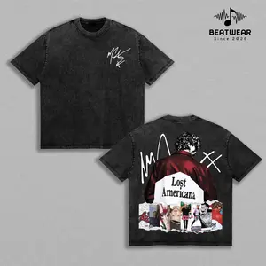 Machine Gun Kelly MGK Vintage Acid Washed Oversized Graphic T Shirt – Lost Americana Collage Back Print Streetwear Tee, Rock Rap Aesthetic, Double Sided Heavyweight Cotton Unisex Tee, Music Fan Gift