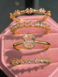 4pcs Set Luxurious Rhinestone Decorated Alloy Ring, Elegant Rhinestone Ring, Ideal for Weddings & Engagements, Perfect Gift for Her