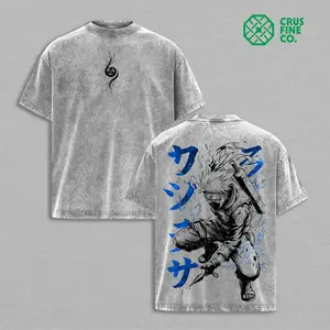Kakashi Hatake Washed Tee – Naruto Anime Sharingan Copy Ninja Hidden Leaf Shinobi Streetwear Heavy Cotton Double Printed Graphic T-Shirt Unisex Oversize