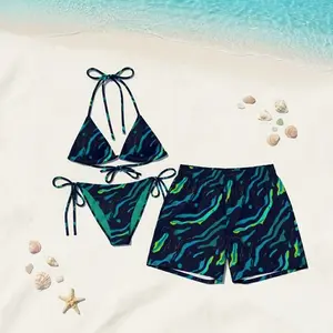 [HOT SUMMER 2026] Blue Matching Couple Swimwear Set – Bikini & Men’s Swim Trunks, Beach Vacation Honeymoon Outfit