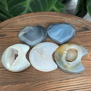 Agate Druzy Moons and Hearts Crystal Carving