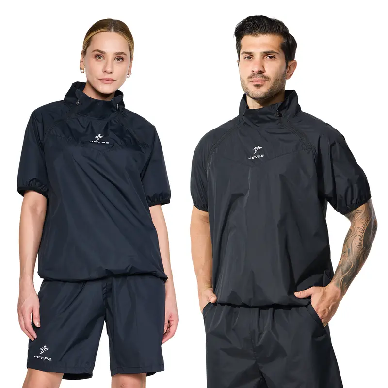 JEVPE Two-Piece Unisex Solid-Color Sports Sauna Sets Comfortable Short-Sleeved Top & Matching Shorts for Casual Outfits Autumn Clothing