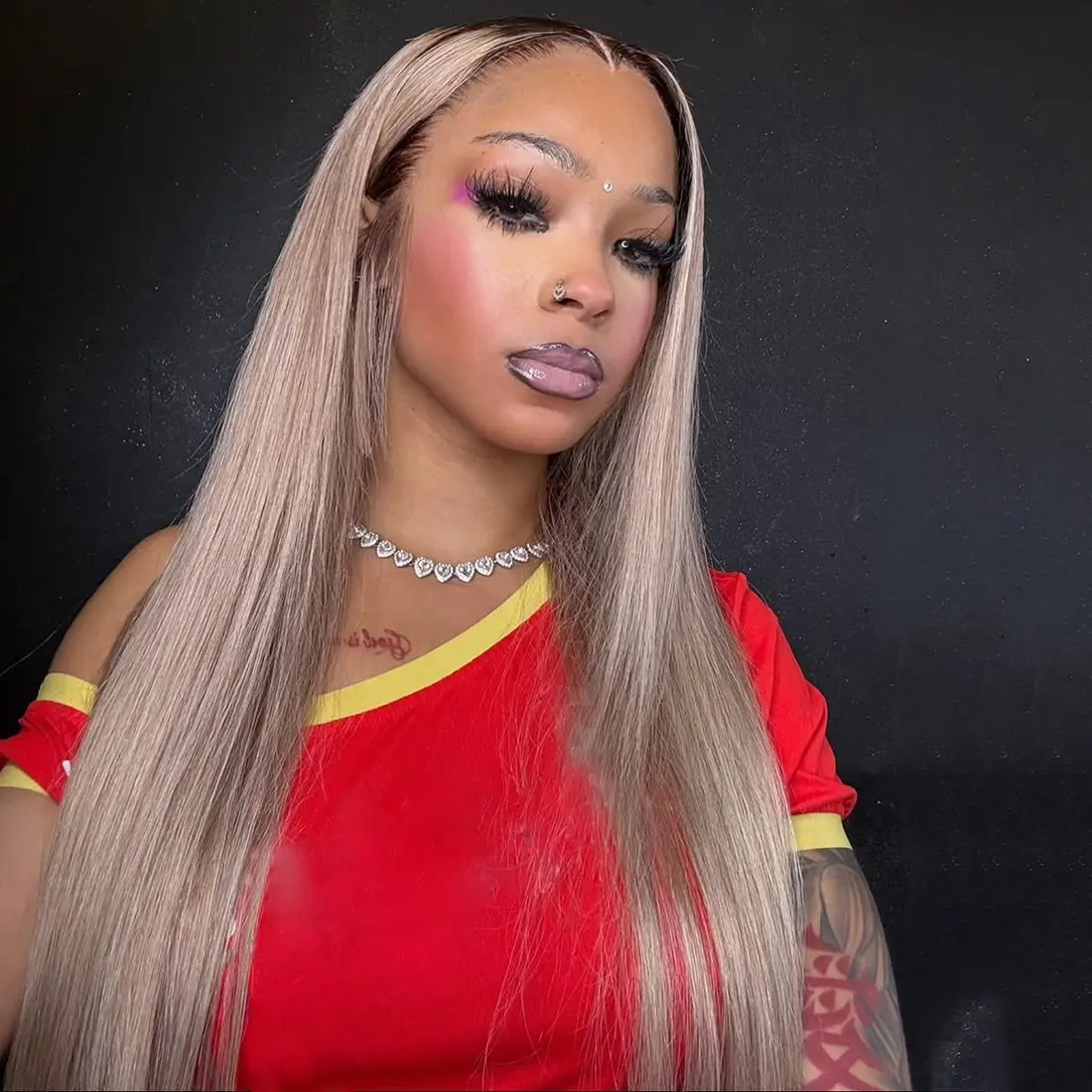 Ombre Human Hair Wigs for Women 13x6 Lace Front Body Wave Milk Tea Blonde Colored with Dark Brown Roots 13x4 Lace Front Human Hair Wigs 200 Density