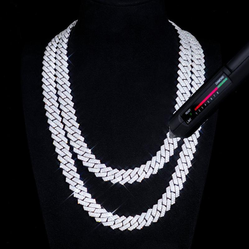 Moissanite 10MM Prong Cuban Link Chain Sterling Silver Pass Test Lab Diamond Necklace Valentine's Day Gift For Him (Storage Boxes)nice