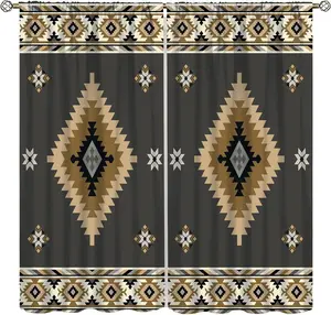 Aztec Curtains, Southwestern Native Tribal American Ethnic Pattern Western Boho Geometric Window Treatments for Living Room Bedroom Kitchen Beige Red Drapes 2 Panel Sets,52x84 Inch