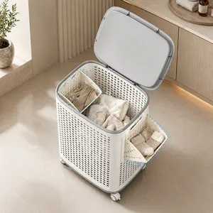 Portable Laundry Basket with Wheels and Lid, Odor-Proof & Ventilated, Rolling Storage for Bedroom, Bathroom, Laundry Room