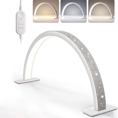 180° No Shadows Desktop Half Moon LED Nail Lamp - 3000-6000K, 3-Color Adjustable, Plug-In, Nail Tech Supplies, for Salon Care, Eyelash Extensions, Reading