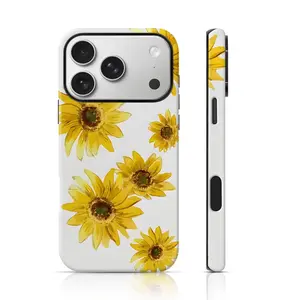 Cute Watercolor Sunflower Phone Case for iPhone 17 Pro Max/16 Pro Max /15Pro Max 15/14/13/12 & Samsung S25 Ultra All Models, Double-Layer TPU Shockproof Protective Cover
