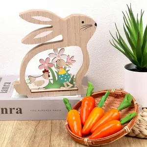 Wooden Craft Rabbit Decoration, Hollow Out Design Home Decor, Easter Holiday Centerpiece Gift, Festive Desktop Ornament