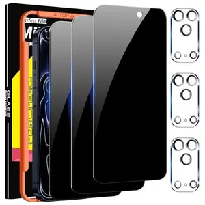3 Pack Privacy Screen Protector for iPhone 17 Pro Max [Phone Case Friendly] Accessories Private Film, 3 Pacs Tempered Glass Camera Lens Protector, with Mounting Frame for Apple Anti Spy,Black