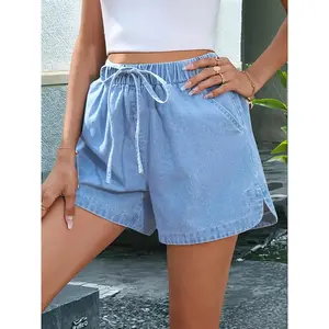Women's Drawstring Waist Denim Shorts, Casual Comfy Denim Shorts for Summer, Fashion Women's Bottoms for Daily Wear, Cottage Core Shorts, Casual Boho Shorts