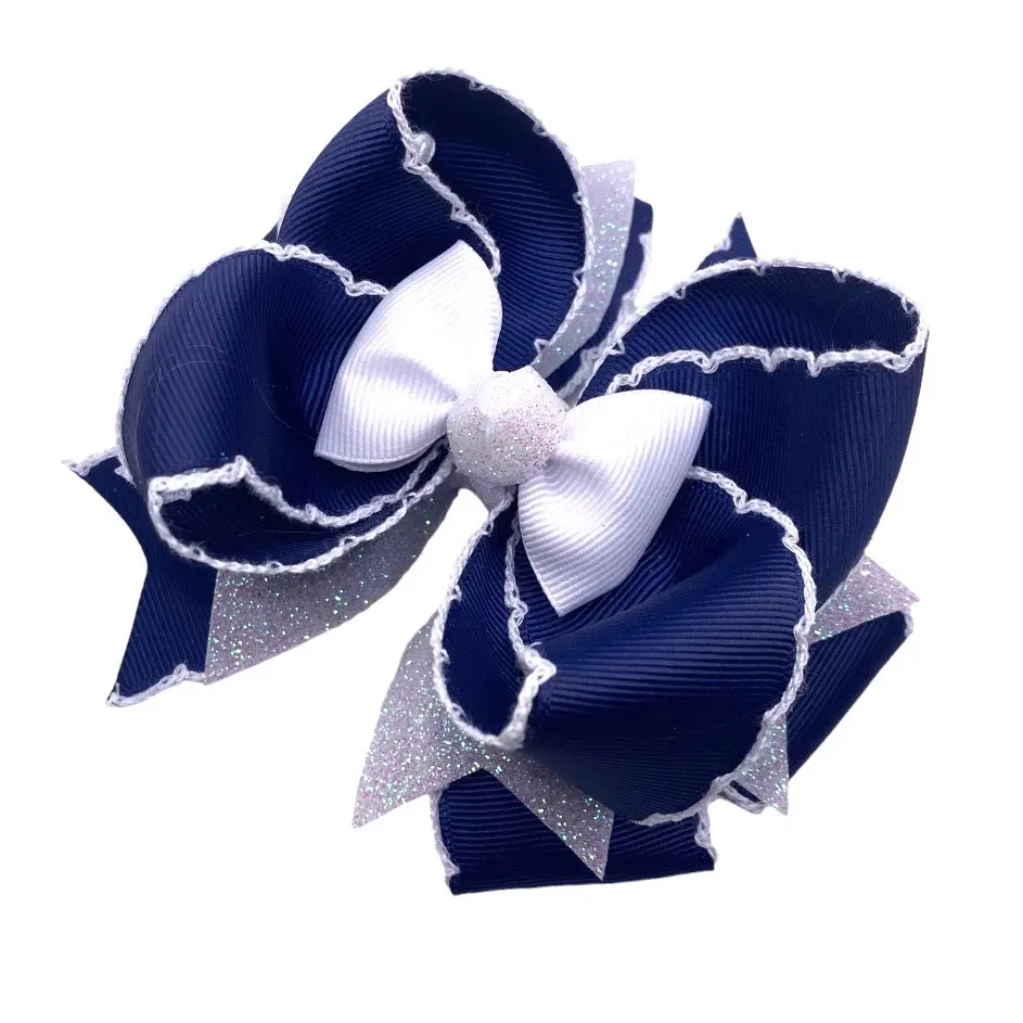 5” double navy blue scallop bow