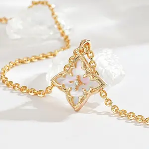 Women's Dainty 18K Gold Plated Clover Pendant Elegant Necklace, Adjustable Chain with CZ & Mother of Pearl Lucky Charm Choker, Valentine's Day Gift,summerwins