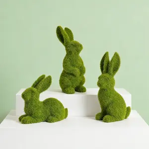 3-Piece Resin Rabbit Statue Set, Faux Fur Texture, Realistic Design, No Maintenance Required, Perfect for Garden, Home Decor, Easter Party