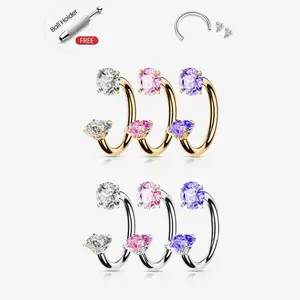 septum rings jewelry 20G(0.8mm)/18G(1.0mm) 8mm Horseshoe Nose Hoop Internally Threaded Gems Nose Ring with Free Ball Holder