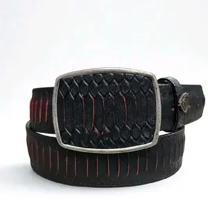 Black/Red Python Print Leather Belt