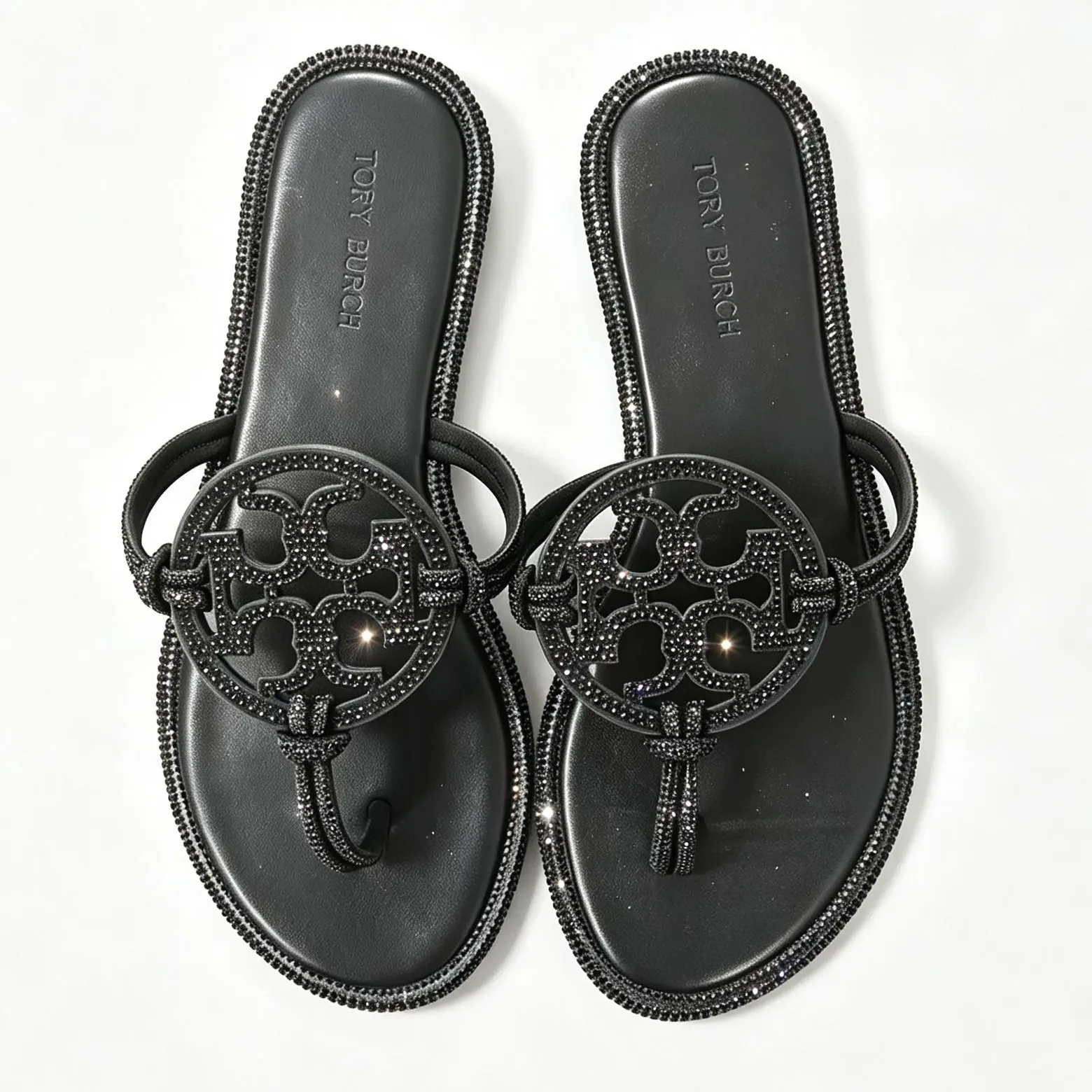 Women's Black Rhinestone Flip Flops Sparkly Crystal Sandals Summer Beach Shoes Bling Thong Sandals Dressy Flat Sandals for Vacation Party