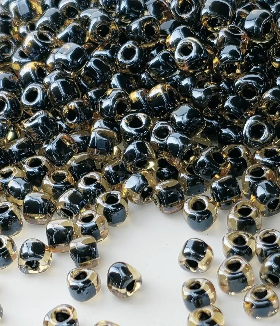 Miyuki Triangle Beads, Amber/Black Inside Color Lined | 8/0 Size | 15g