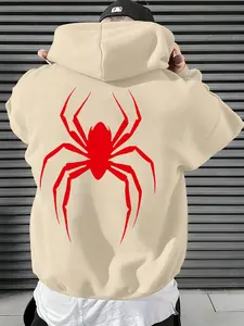 Men's Spider Animal Print Fleece Hoodie, Unisex Casual Loose-Fitting Sweatshirt, Fall & Winter Outdoor Comfort Wear