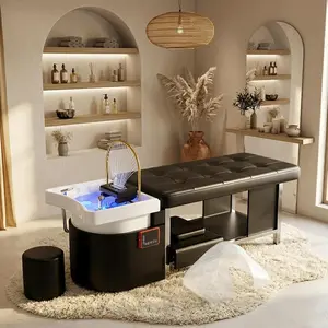 Baasha Luxury Japanese Head Spa Bed with Water Circulation & Steam, 7-Color Light Therapy Table, All-in-One Shampoo Station for Hair Salon, Spa & Home Estheticians, High-Density Memory Foam