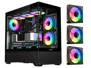 SAMA SV02 ATX Computer Gaming PC Case Mid Tower Black with 3 ARGB Fans Pre-Installed, Tempered Glass Transparent Side Panel,BTF Back Plug Motherboard Design