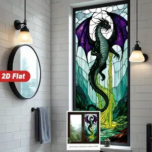 Colorful Dragon Pattern Window Film Stickers, Static Adhesive PVC Material, Removable Glitter Decoration, Ideal for Bathroom Kitchen Office