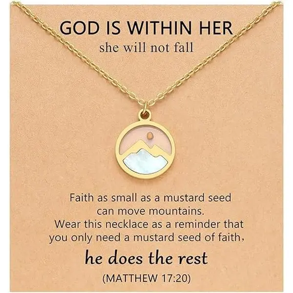 BloomWish S Mustard Seed Necklace Christian Faith Cross Pendant Religious Inspirational Gift God Is Within Her She Will Not Fall Encouragement Jewelry