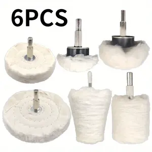 6 Packs Buffing Wheel for Drill,Buffing Pad Polishing Wheel Kits,Wheel Shaped Polishing Tool for Metal Aluminum,Stainless Steel,Chrome,Jewelry,Wood,Plastic,Ceramic,Glass,etc  Car  Cleaning Tools Soft Cotton Wool Surfaces Make Smoother