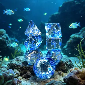 7-Piece Multi-Faceted Dice Set, Blue Scallion Design, Tabletop Game Accessories, D&d Role-Playing Board Games, Party Entertainment