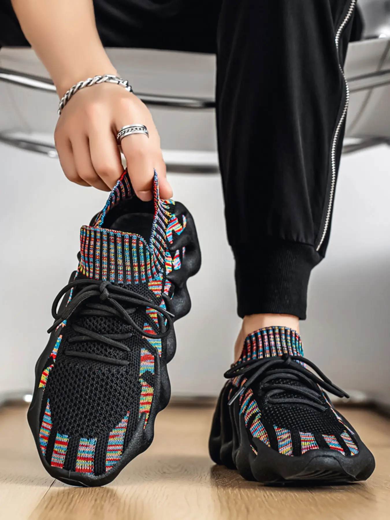 Octopus Mesh Breathable Running Sneakers, Shock Absorbing Anti-Slip, Small Cage Coconut Flyknit Flame Sock Shoes, Comfortable Athletic Footwear, Sporty Running Shoes