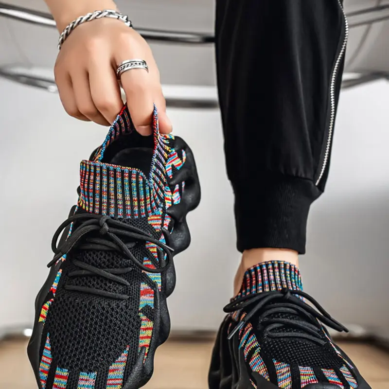 Octopus Mesh Breathable Running Sneakers, Shock Absorbing Anti-Slip, Small Cage Coconut Flyknit Flame Sock Shoes, Comfortable Athletic Footwear, Sporty Running Shoes