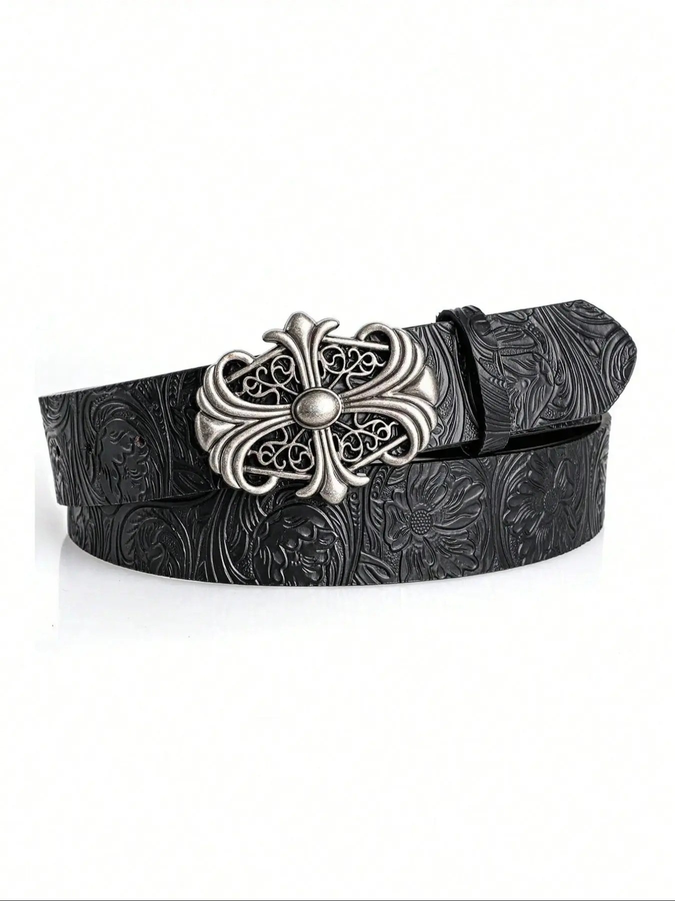 Boho Fashion Faux Leather Western Concho Belt with Cross 