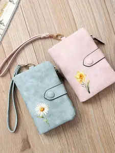 Floral Pattern Women's Wallet - Card Holder & ID Case, Detachable Wrist Strap & RFID Blocking - Double-Fold Compact Design, Snap Closure - Synthetic Leather Gift for Mothers, Girlfriends, Women, Rfid Protected Wallet