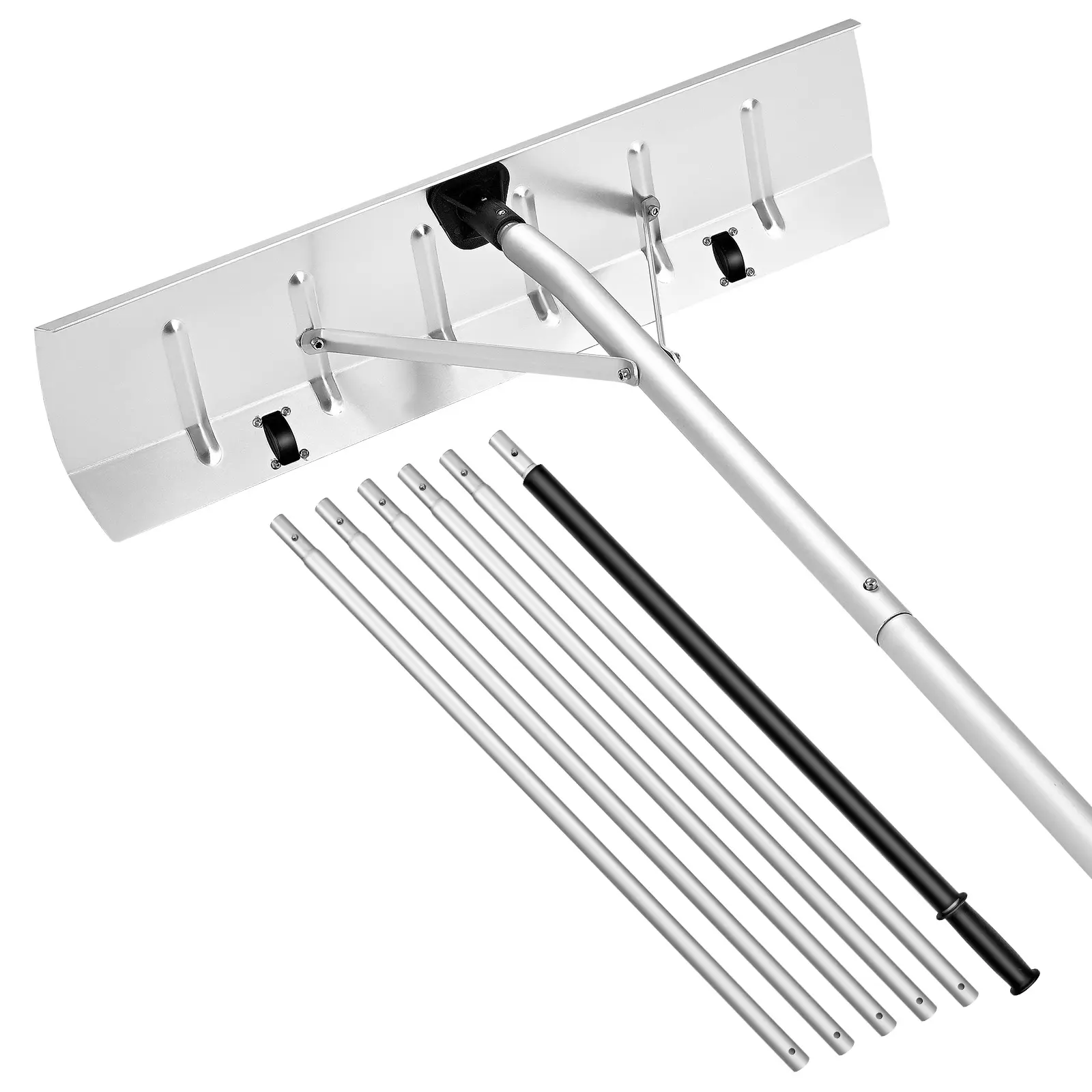 VEVOR Aluminum Alloy Snow Roof Rake, 26 in Blade, 7.5-20 ft Adjustable Roof Cleaning Tool with Wheels, Anti-Slip Handle, Lightweight for Residential Garage Rooftop Snow Leaves Debris Removal