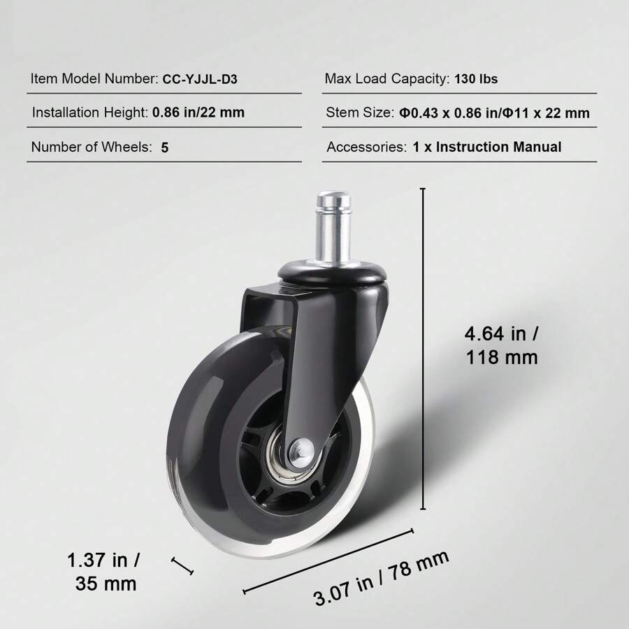 Office Chair Wheels Set Of 5 2'' 3'' Caster Wheels For Hardwood Floors & Carpet Heavy Duty Computer Gaming Desk Casters With 130-440 Lbs Load Capacity Universal Fit Office Chair Wheels Set Of 5 2'' 3'' Caster Wheels For Hardwood Floors & Carpet Heavy Duty Computer Gaming Desk Casters With 130-440 Lbs Load Capacity Universal Fit