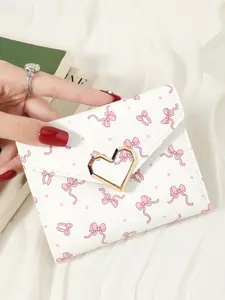 Cute bow printed women's short wallet, lightweight casual women's wallet, card storage short wallet, folding wallet, Elegant Fashion Wallet
