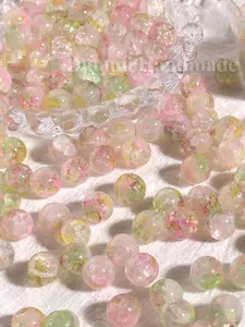 50pcs 10mm Dual Color Jade Effect Cracked Glass Snowflake Beads, and Peach, DIY Jewelry Making, Handmade Bracelets and Necklaces