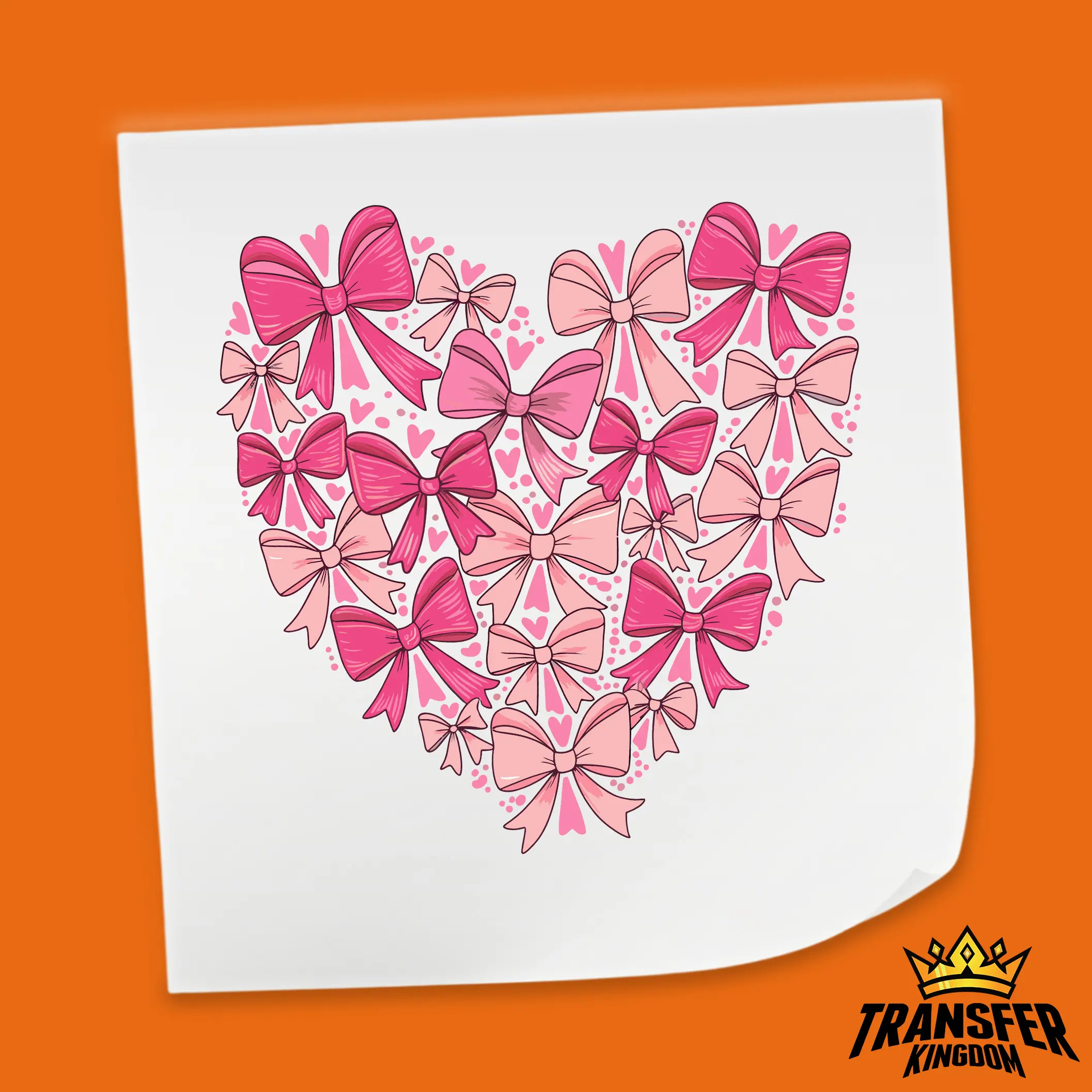 Pink Bows Heart Shape Design - Valentine's Day DTF Heat Transfer Sheet
